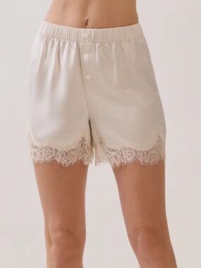 Elegant Lace Trim Satin Shorts